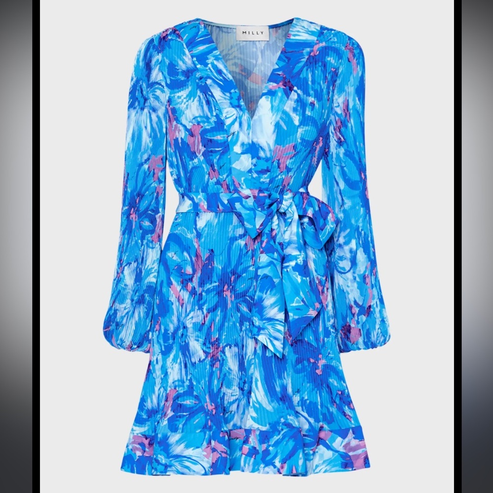 Milly Liv Pleated Floral Belted Dress
